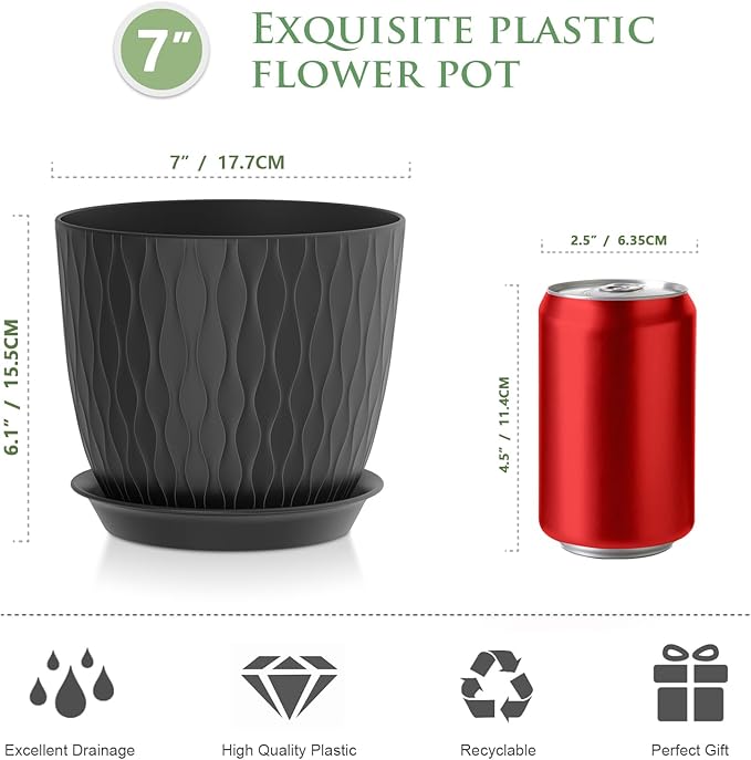 7 inch Plant Pots, 5 Pack Flower Pots - Image 2