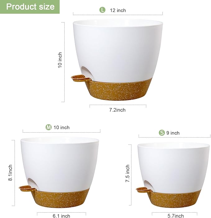 12/10/9 inch Large Self Watering Pots, Plant Pots - Image 2