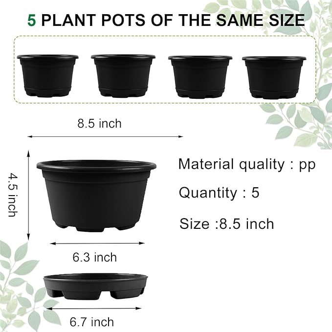 5 Pack 8.5 inch Plant Pot, Outdoor Flower Pots, Plastic pots - Image 2