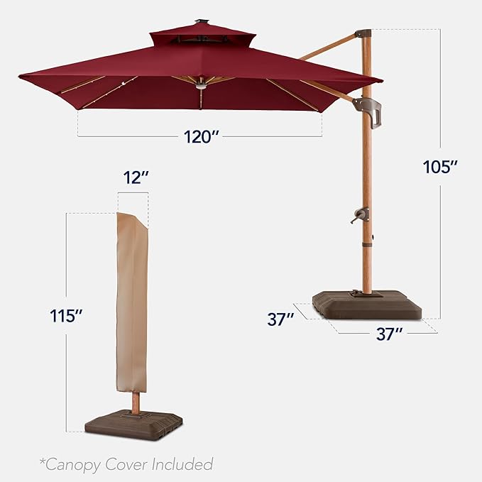 Best Choice Products 10ft Square Cantilever Patio Umbrella w/Base Included - Image 2