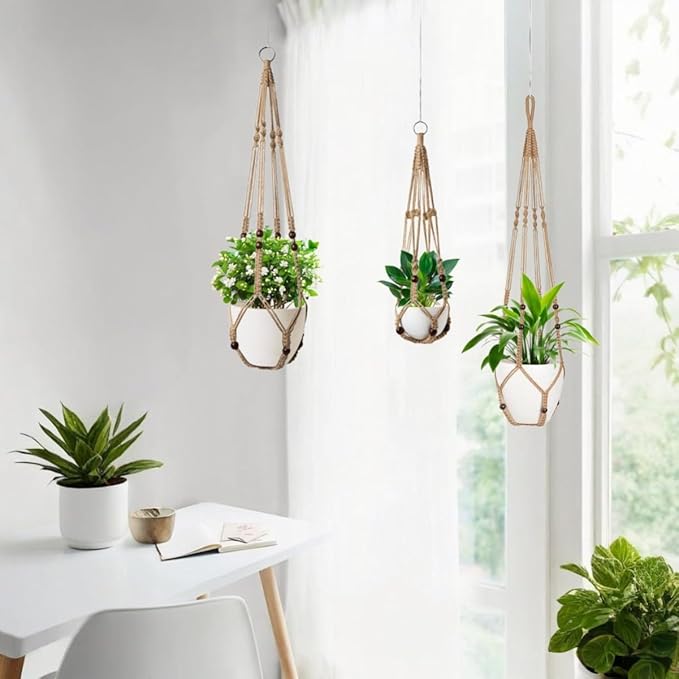 3 Pack Macrame Plant Hanger, Hanging Plant Holder, Boho Home Decor Hanging - Image 2