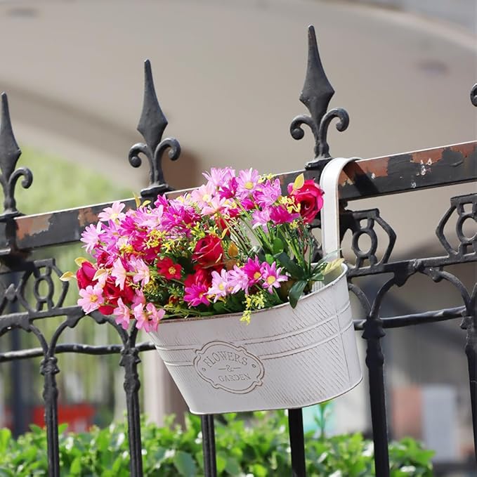 3 Pack Metal Railing Planters, 10.5" Oval Hanging Flower Pots - Image 5