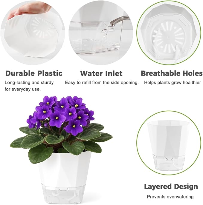 5 Pack Self Watering Plant Pots 6.7 Inches Self Watering Planters - Image 3