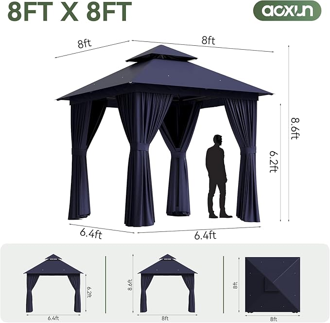 Aoxun Outdoor Gazebo for Patio 8x8 Metal Frame Canopy - Image 8