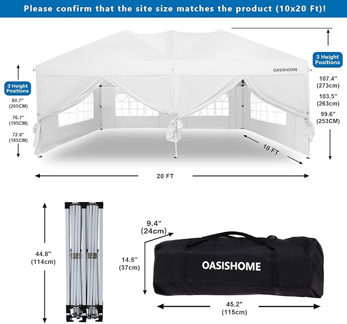 OASISHOME Pop-up Gazebo Canopy Tent 10'x20' - Image 3