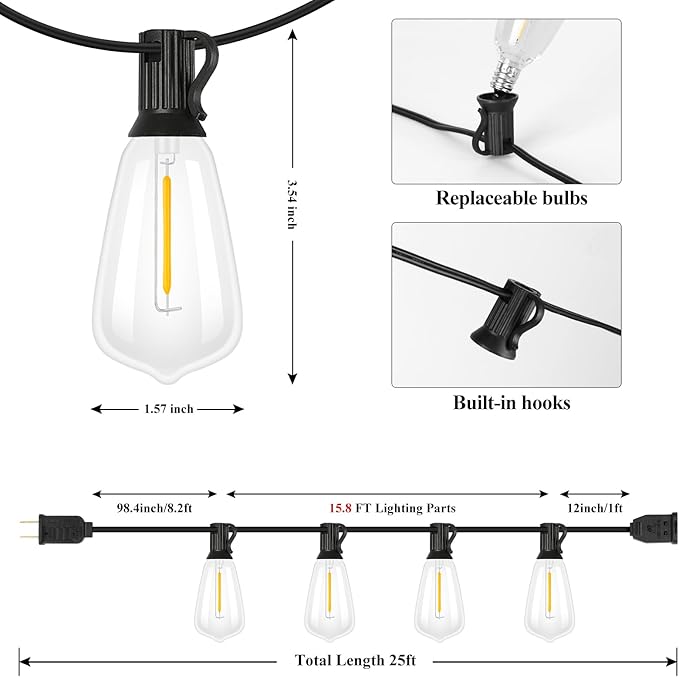 Brightever Outdoor String Lights, 25FT Patio Lights - Image 3