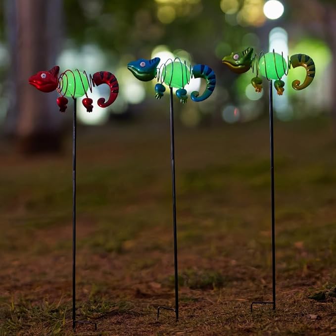 3 Pack Garden Stakes Decorative, Cute Chameleons Glow in The Dark Metal Garden - Image 6