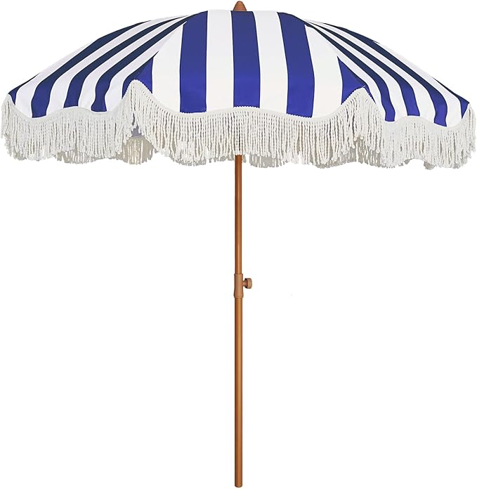AMMSUN Boho Fringe Umbrella Outdoor Patio, 6.5ft UPF50+ Picnic Umbrella by AMMSUN