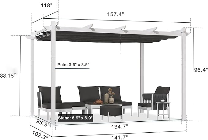 PURPLE LEAF 10' x 13' Aluminum Outdoor Pergola White Wind-Resistant Retractable - Image 7