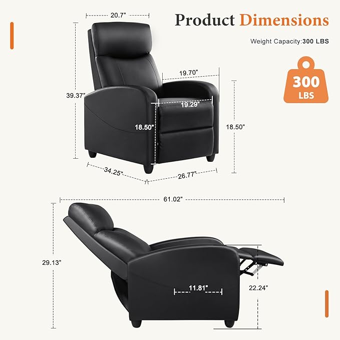 Sweetcrispy Recliner Chair PU Leather Recliner Sofa No Massage, Home Theater - Image 3