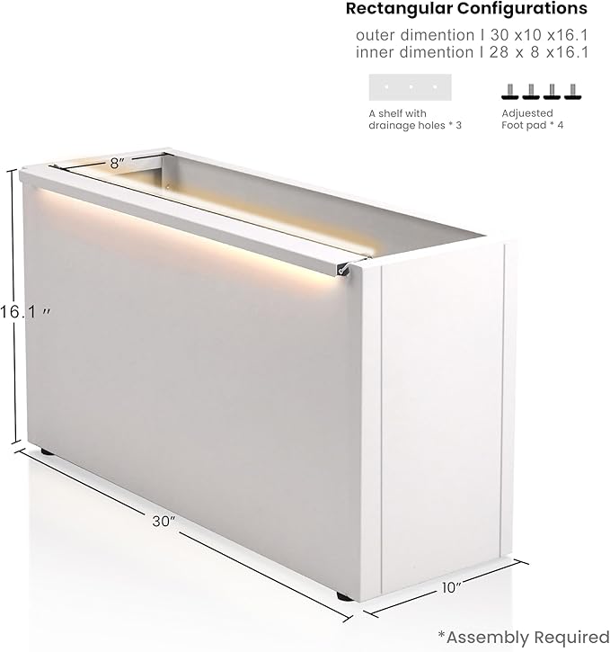 GSK 30" L White LED Metal Planter - Image 8