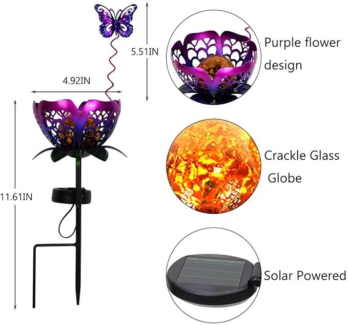 Solar Lights Outdoor Garden Decor, LED Lotus Flower Lamp, Metal Tulip & - Image 6