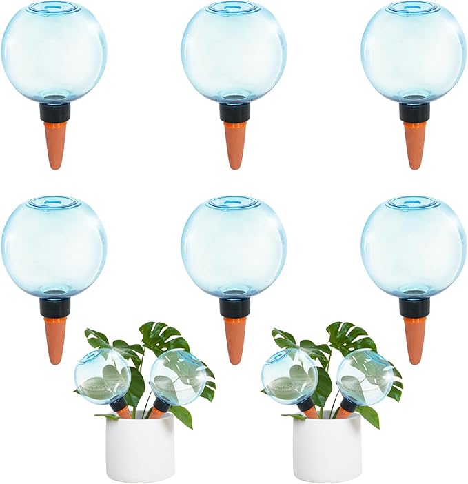 6pcs Large Plant Self Watering Globes, 17.5 oz Plastic Water Bulbs Top Fill by GEWOSI
