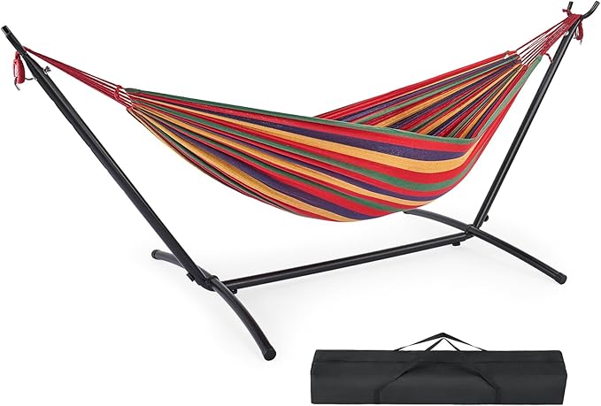 DUMOS Double Hammock with Space Saving Stand, Heavy Duty Steel Frame, Portable by DumosLifestyle