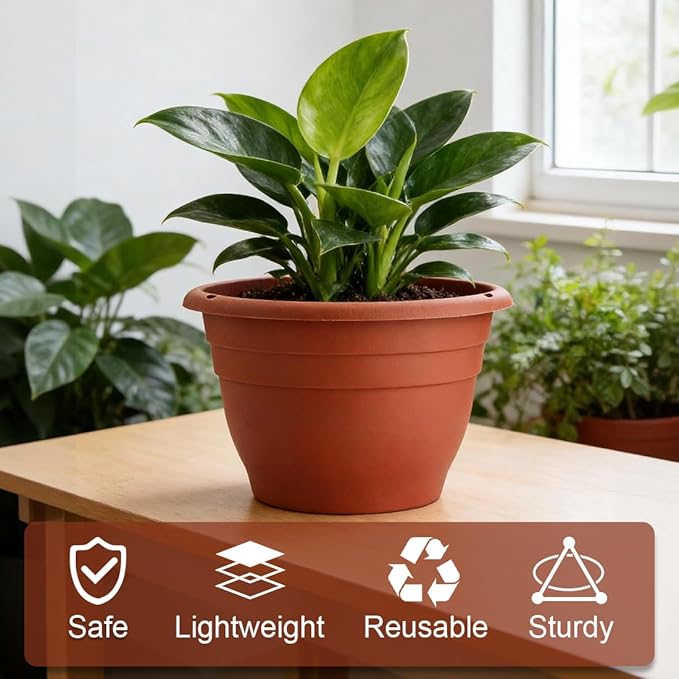 3 Pack 11 Inch Plant Pots with Drainage, Terracotta Plastic Planters - Image 4