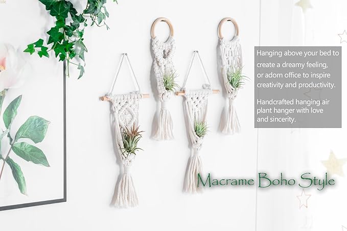 Melphoe 4 Pack Air Plants Holders Stand Air Fern Macrame Plant Hanger Indoor - Image 5