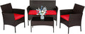 FDW | 4-Piece Patio Furniture Set | Brown & Red | Outdoor Wicker Furniture by FDW