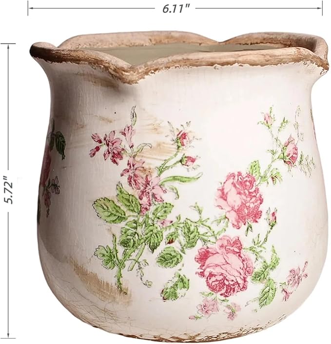 Shabby Chic Flower Pot, 6.11 Inch Ceramic Planter - Image 7