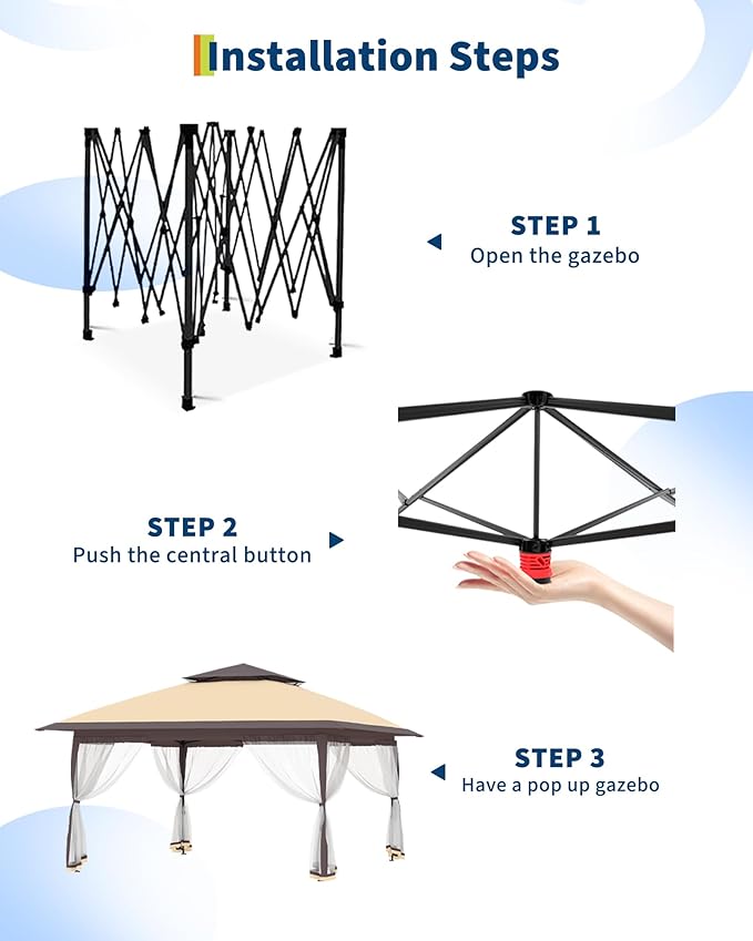 Canopy Tent 12x12 ft, Pop Up Gazebo One-Push Setup - Image 4