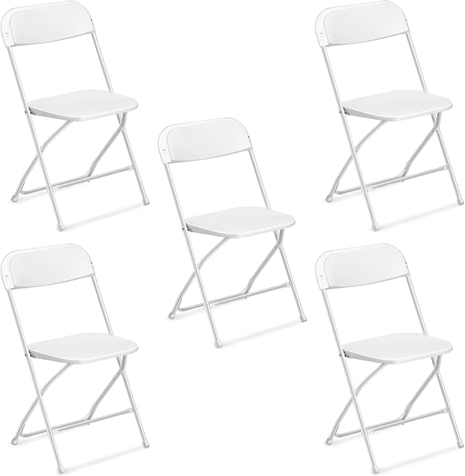 VINGLI 5 Pack White Plastic Folding Chair, Indoor Outdoor Portable Stackable by VINGLI