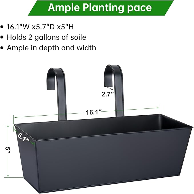 OGIMA 16-Inch Railing Planter Box, 3 Pack Large Hanging Planters - Image 4