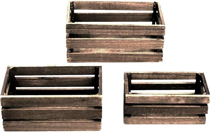Efavormart Set of 3 Brown Rustic Wooden Nesting Crates - Image 7