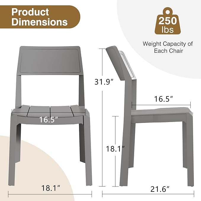 VECELO 4 Pack Stackable Dining Chairs, Plastic Patio Chairs - Image 2