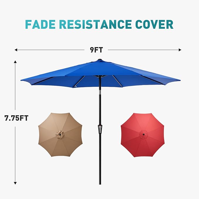 OLIXIS 9ft Patio Umbrella with Tilt and Crank Button & 8 Sturdy Ribs Waterproof - Image 5