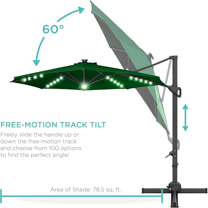 Best Choice Products 10ft Solar LED Cantilever Patio Umbrella, 360-Degree - Image 5