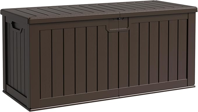 Flamaker Resin Deck Box 250 Gallon, Waterproof Imitation-Wood Lockable Storage by Flamaker
