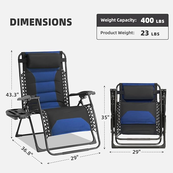 Zero Gravity Chair Set of 4 Oversized Folding Recliner, Padded Anti Gravity - Image 3