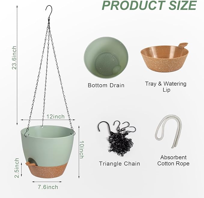 Hanging Planters for Indoor Outdoor Plants, 1 Set Self Watering Hanging Pot - Image 3