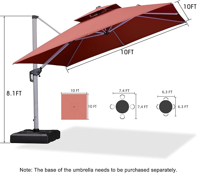 PURPLE LEAF 10ft Patio Umbrella Outdoor Square Umbrella Large Cantilever - Image 8