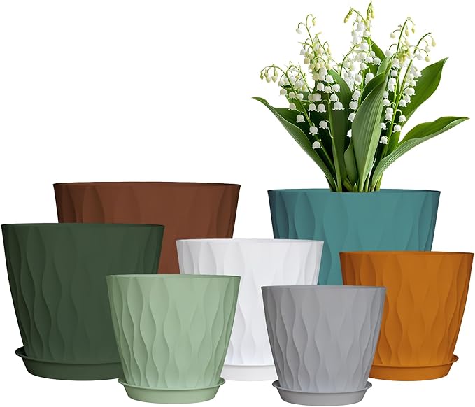 7/6.5/6/5.5/5/4.5/4 inch Plastic Plant Pots, 7 Pack Flower Planter by LesOasis
