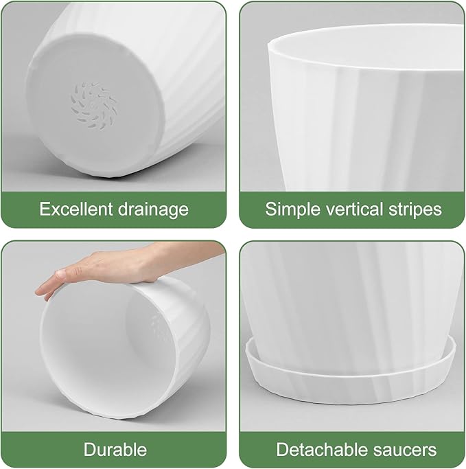 7 pcs Plant Pots with Drainage Holes and Saucers, Indoor Planters - Image 2