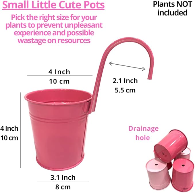 LaLaGreen Railing Planters Outdoor -10 Pack, 4 Inch Metal Hanging Flower Bucket - Image 2