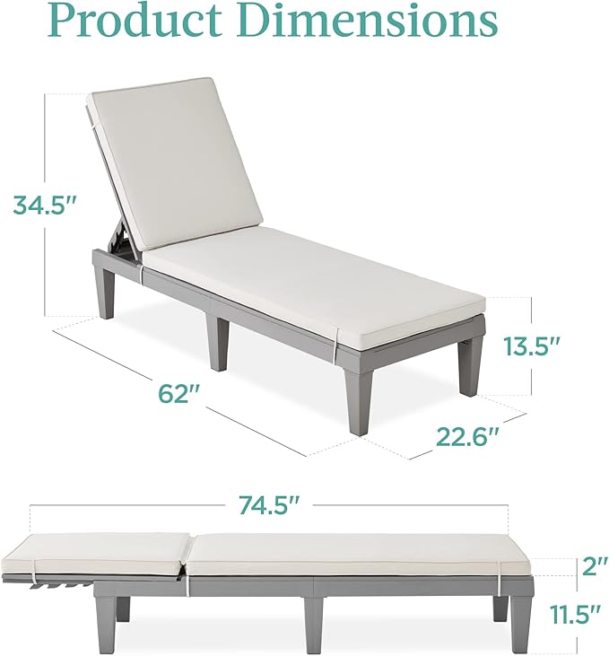 Best Choice Products Outdoor Lounge Chair, Resin Patio Chaise Lounger - Image 3