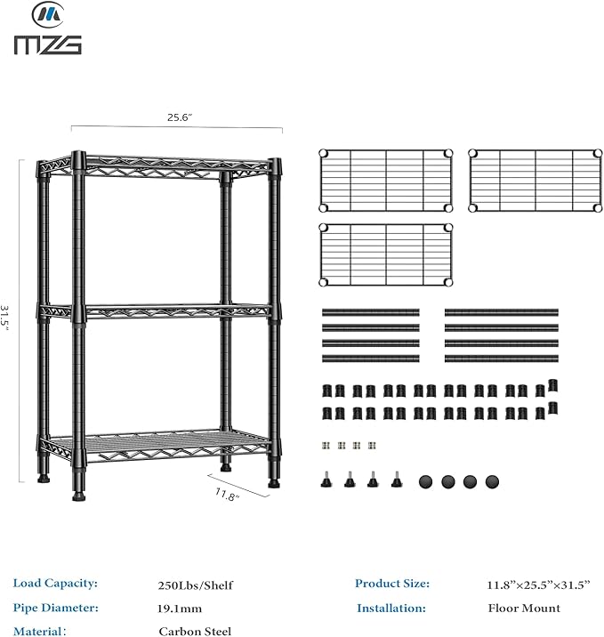 750 lbs 3 Tier Shelf Metal Storage Shelves Wire Rack Closet Organizers - Image 3