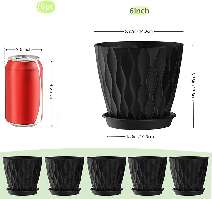 6 Inch Plant Pots, 6 Pack Indoor Flower Pots, Planters - Image 2