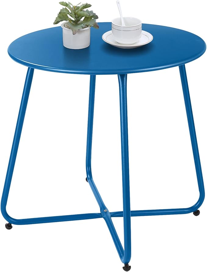 Patio Outdoor Side Table Waterproof Round Metal Steel Small Side Table Weather by Meluvici
