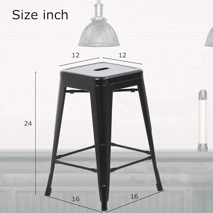 FDW Metal Bar Stools Set of 4 Counter Height Bar Stools 24 Inches Industrial - Image 3