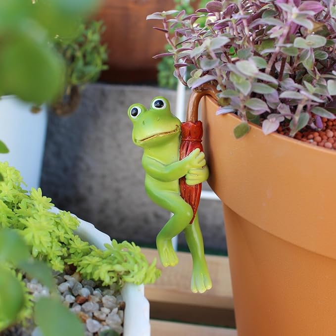Set of 2 Funny Frog Statues Outdoor Flower Pot Hugger, Resin Hanging Frog - Image 9