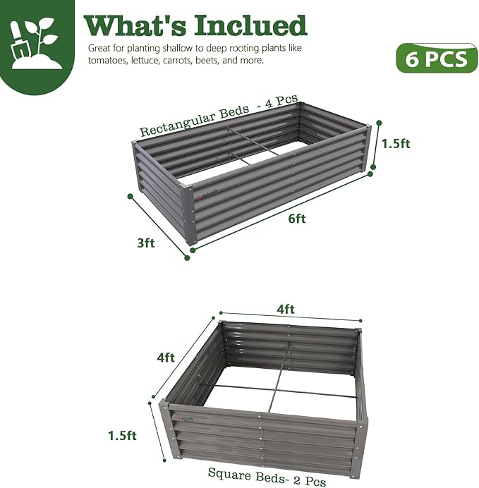 A ANLEOLIFE Set of 6, 18 Inch Tall Quartz Grey Raised Garden Beds Kit, - Image 2