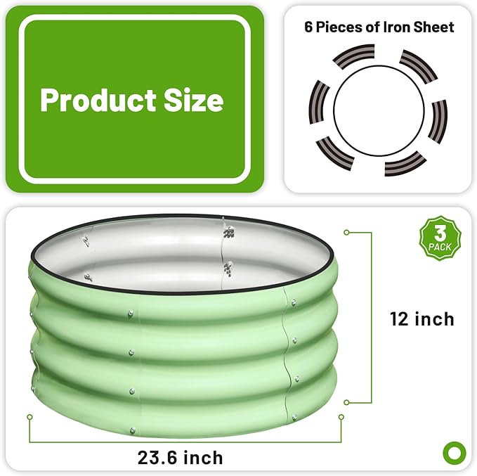 SnugNiture 3 Pcs 2x2x1ft Round Galvanized Raised Garden Bed Kit Outdoor - Image 3