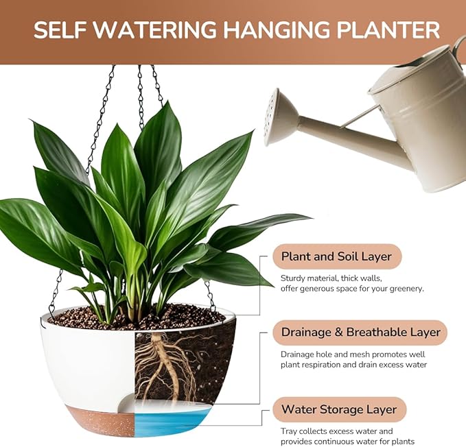 Hanging Planter, 12 Inch Self-Watering Hanging Planters - Image 3