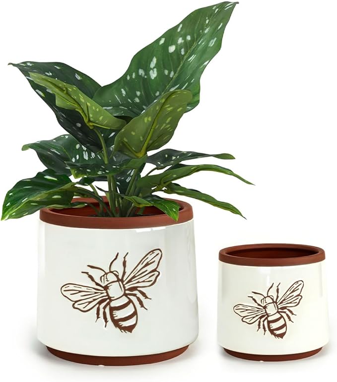 YBX Terracotta Pots Inch with Drainage Holes, Bee Decor, Ceramic Pots by YBXYIBOXUAN