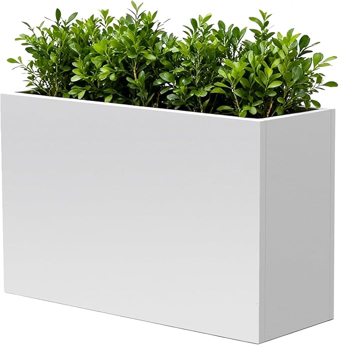 White Steel Heavy Planter for Outdoor Plants Metal Rectangular Outdoor Planter by DISCOVERINGBEAUTY