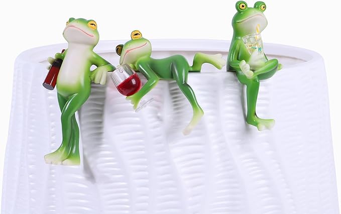 3 PCS Tipsy Frog Statues Pot Hugger Decorations - Image 5