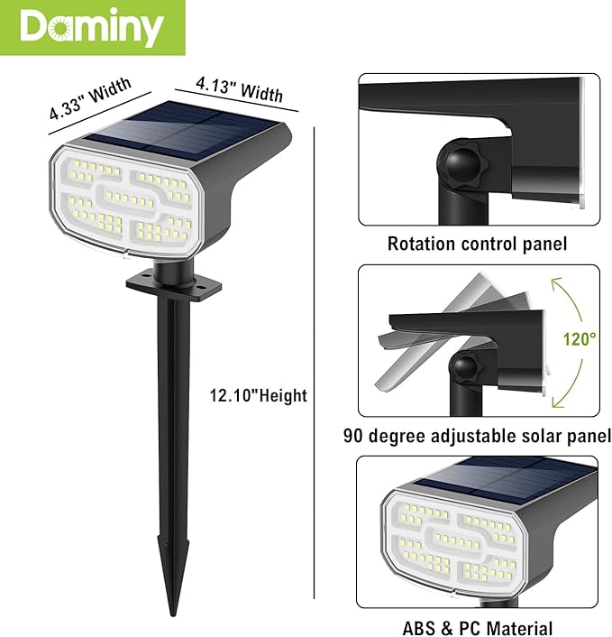 DAMINY Solar Spotlights Waterproof IP65, Auto On/Off, 3000K 2 Lighting Modes - Image 9