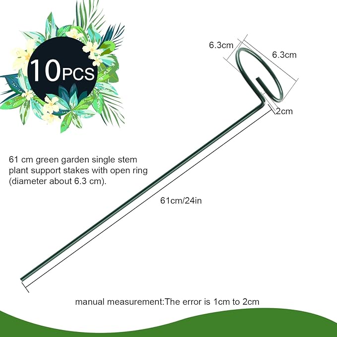 HiGift 10 Pack 24 inch Plant Stakes and Supports, Metal Flower Stakes - Image 3